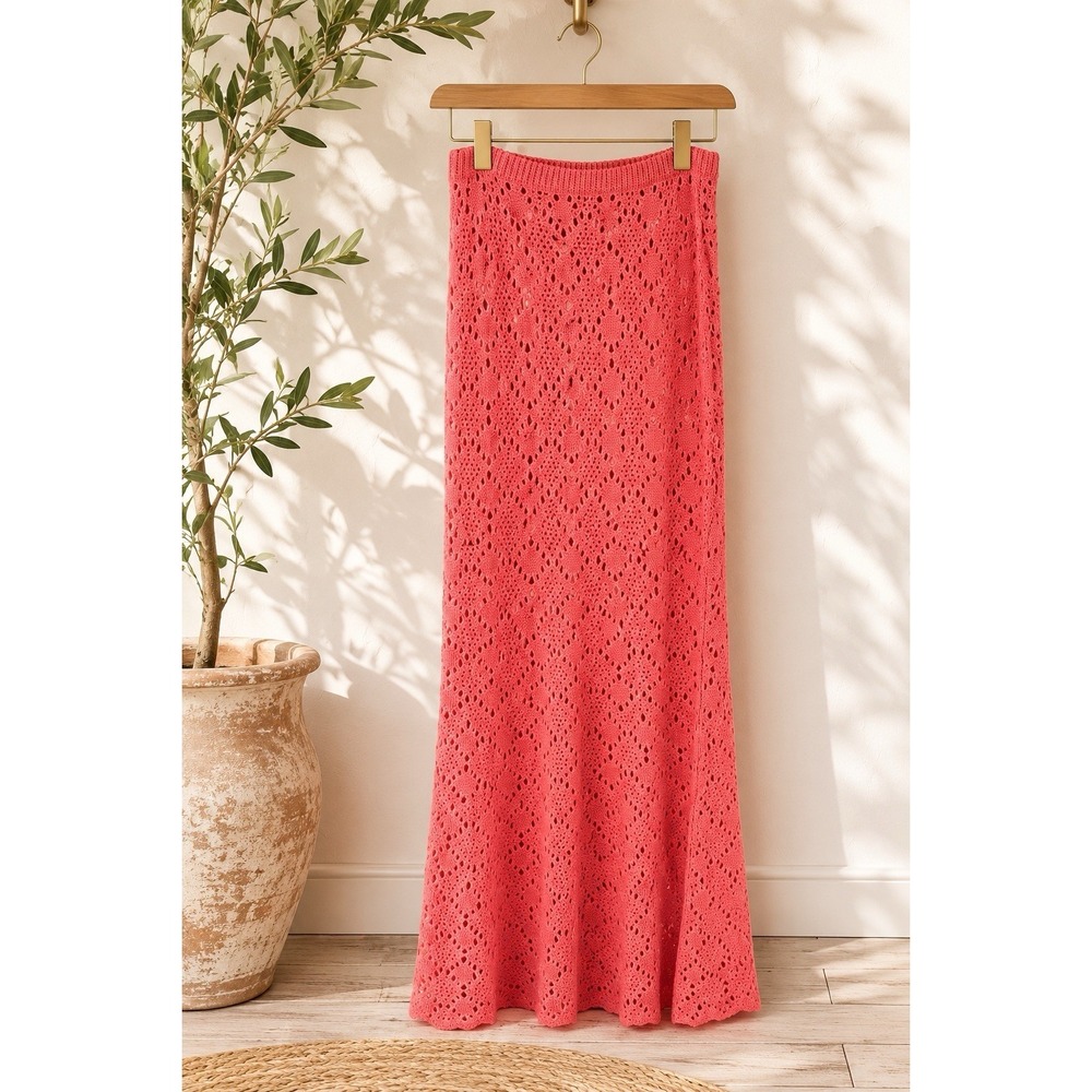 High Five Crochet Knit Maxi Skirt Mermaid Flare Boho Festival Fairy Small - Picture 3 of 4